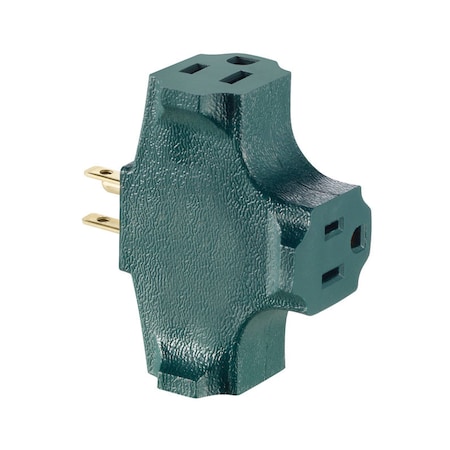 Leviton Plug Adapter, Outlet Tap, 5-15R, Green 00694-0GR